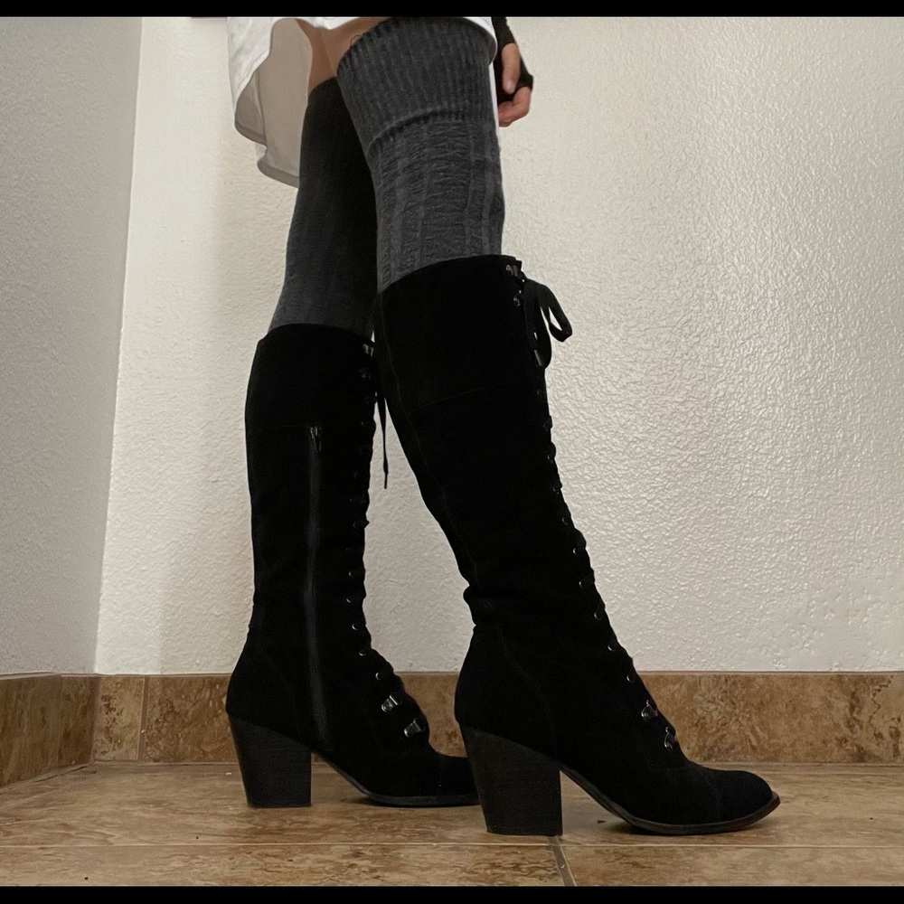 Long black heeled boots